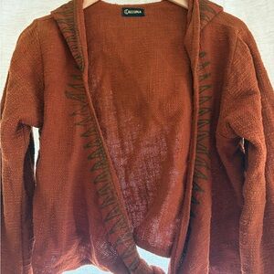 Open-Front Rust Hooded Cardigan